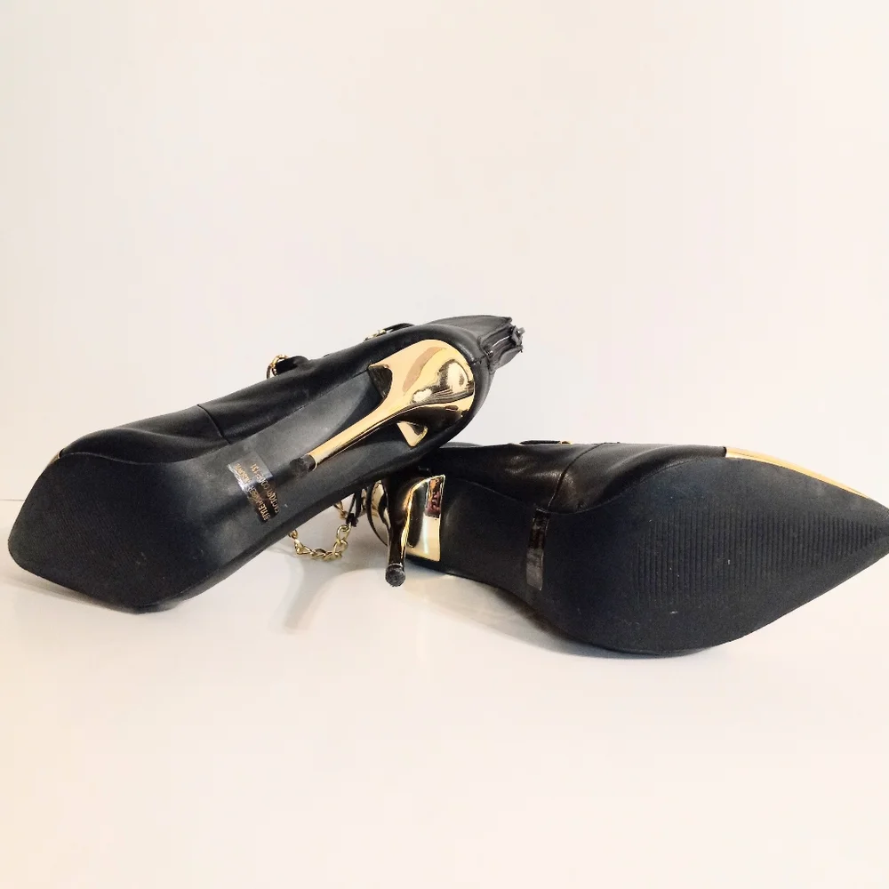 Wild Rose Black & Gold Faux Leather Stilettos Size 8 - Picture 6 of 10